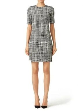Theory Rijik B Grid Stretch Knit Sheath Dress Black White Career Office Size 8